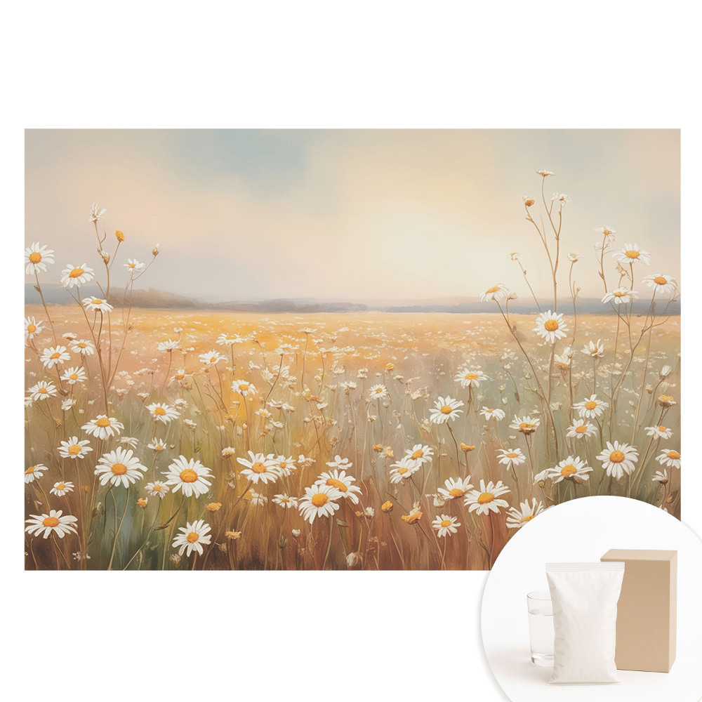 Papier peint photo sur tissu non tissé prairie de marguerites aux teintes pastel romantiques