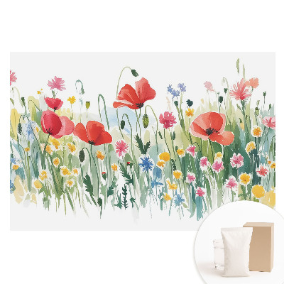 Papier peint panoramique intissé Fleurs dans la prairie aux tons pastel
