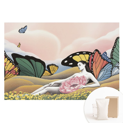 Papier peint panoramique intissé Papillons et femme des prés