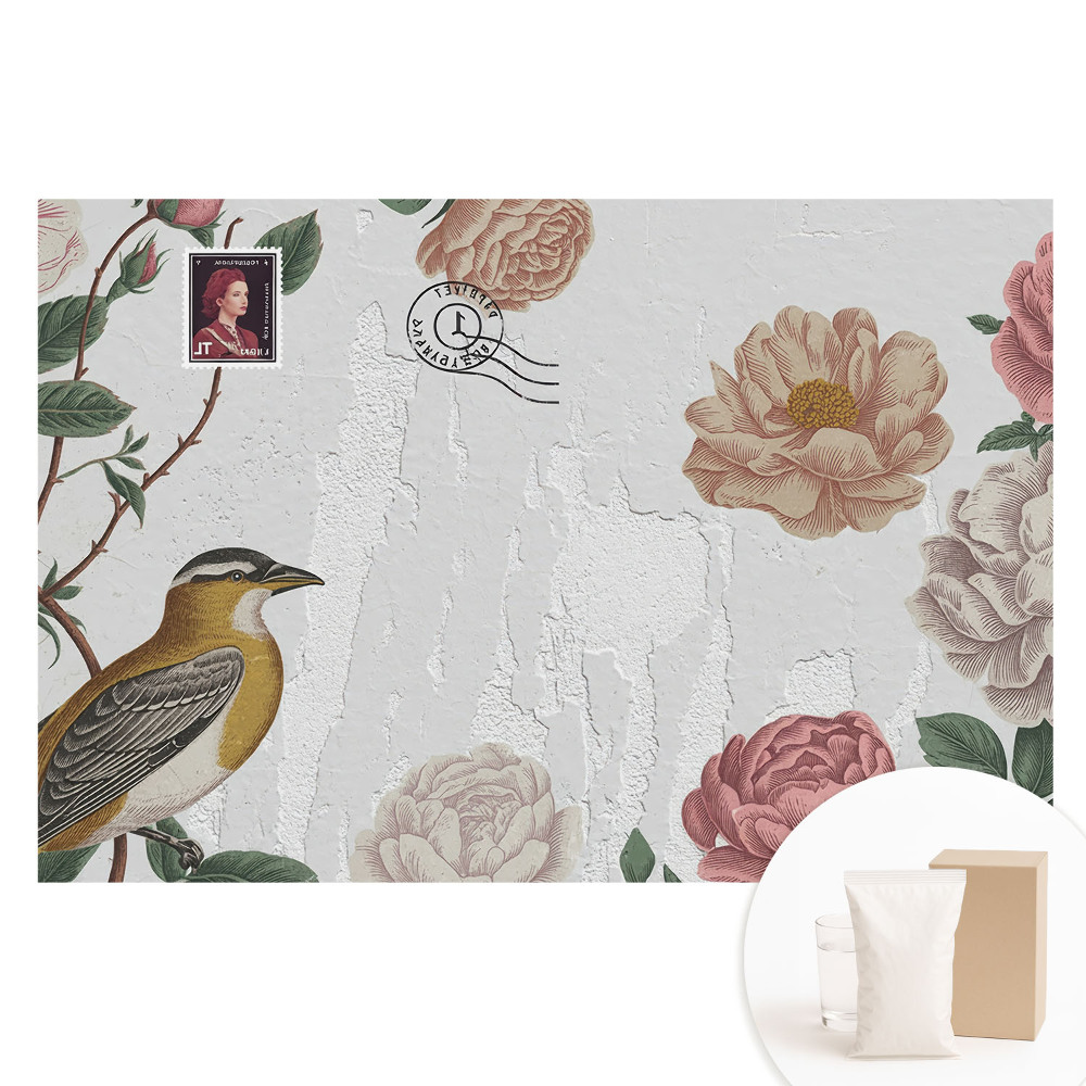 Papier peint photo grand format Fleurs et oiseau sur fond mural
