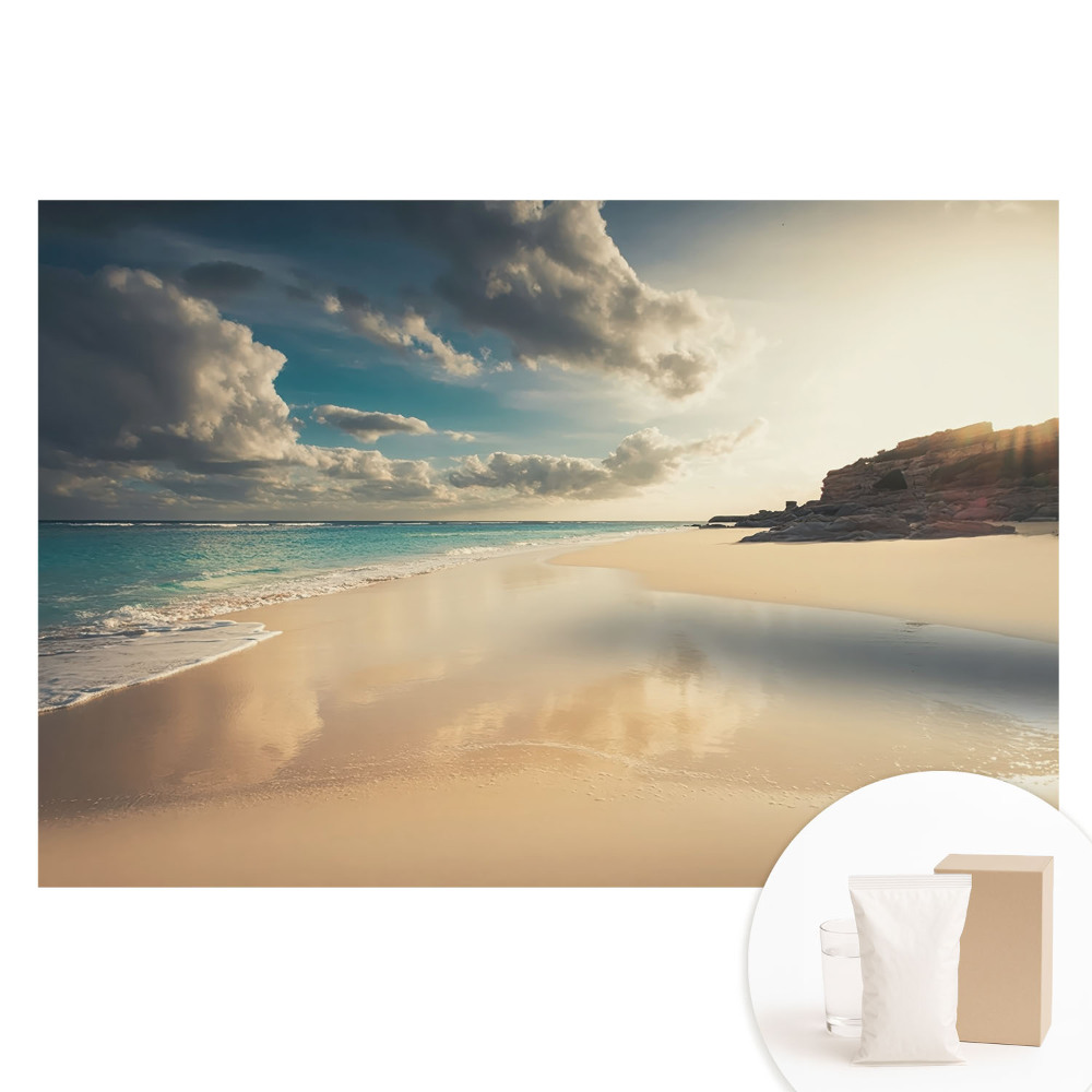 Papier peint intissé représentant une plage et un océan au coucher du soleil