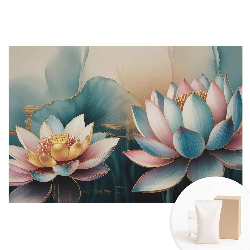 Papier peint panoramique intissé Fleurs de lotus abstraites délicates