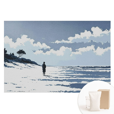Papier peint panoramique intissé Silhouette solitaire sur plage bleue