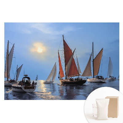 Papier peint photo imprimé sur tissu non tissé Yachts et coucher de soleil sur une mer calme