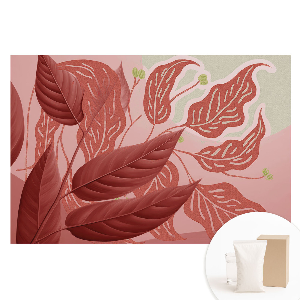 Papier peint photo sur tissu non tissé Feuilles rouges sur fond rose