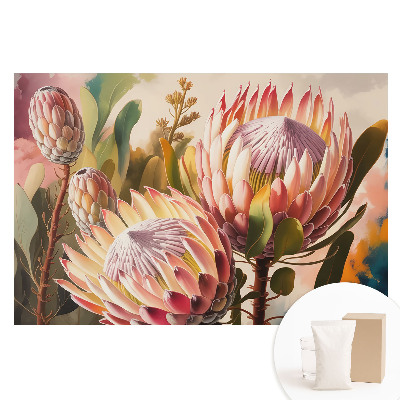 Papier peint photographique sur tissu non tissé Fleurs de protéa aux couleurs pastel élégantes