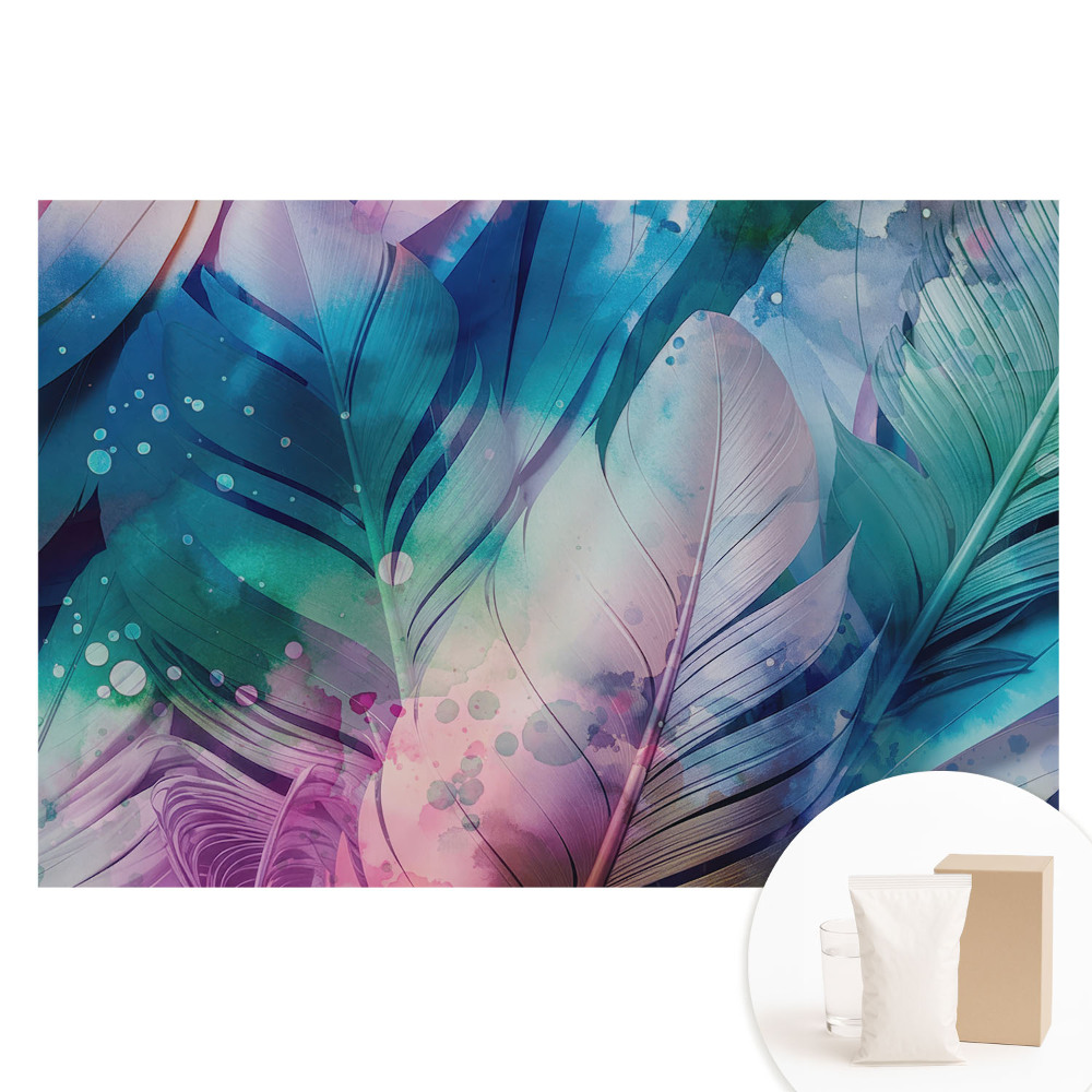 Papier peint photographique sur tissu non tissé Plumes colorées, motif moderne et harmonieux