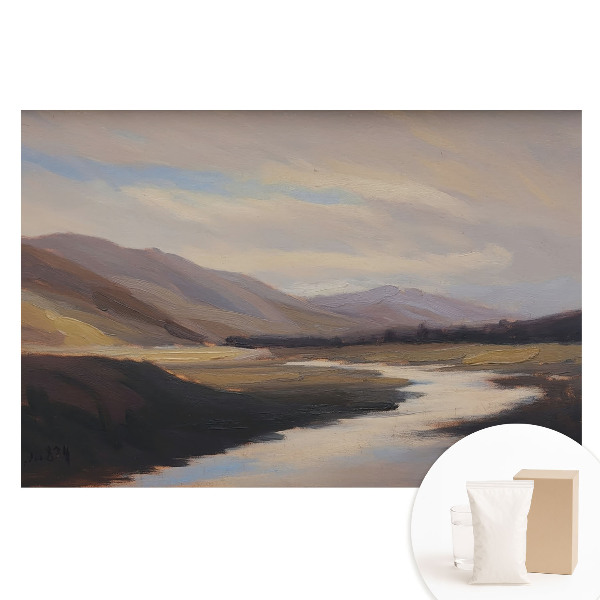 Papier peint photo grand format pour le mur Vallée de montagne avec une rivière et des nuages