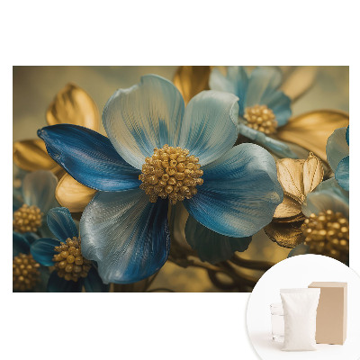 Papier peint intissé Fleurs bleues à cœur jaune