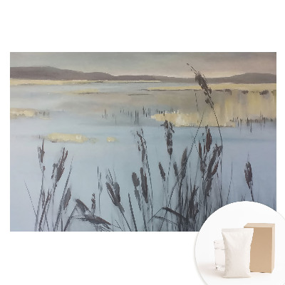 Papier peint intissé Lac bordé de roseaux avec espace réfléchissant