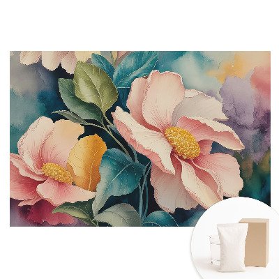 Papier peint intissé panoramique Fleurs pastel et aquarelle
