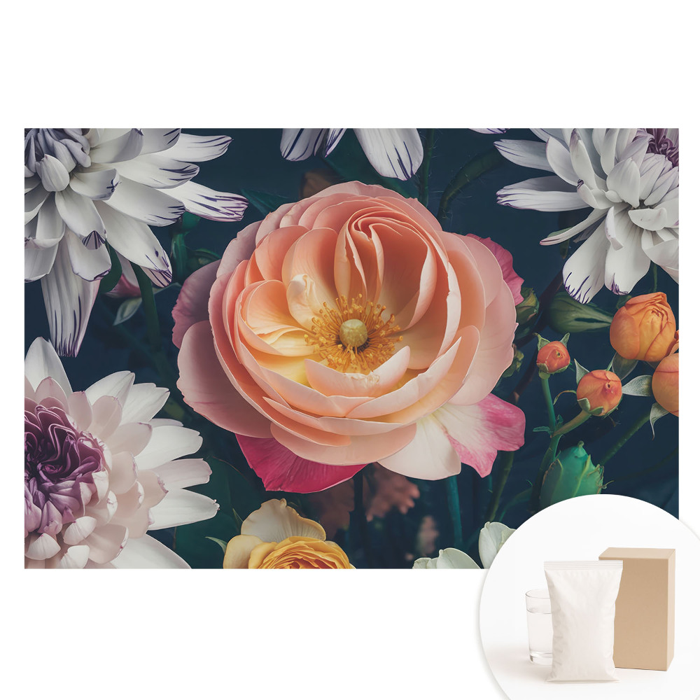 Papier peint panoramique intissé à motif de fleurs classiques