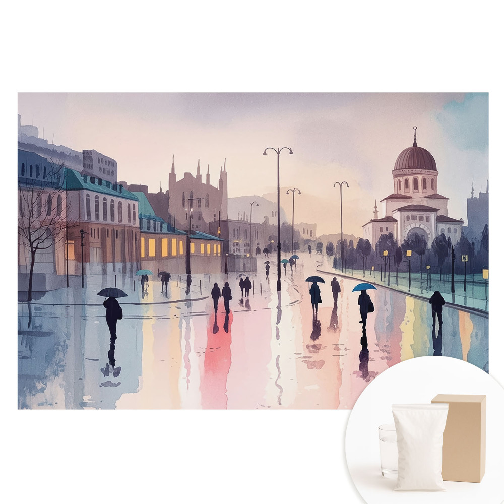 Papier peint panoramique intissé Rue de la ville après la pluie