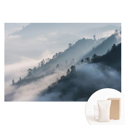 Papier peint intissé paysage de montagnes et arbres sous les nuages
