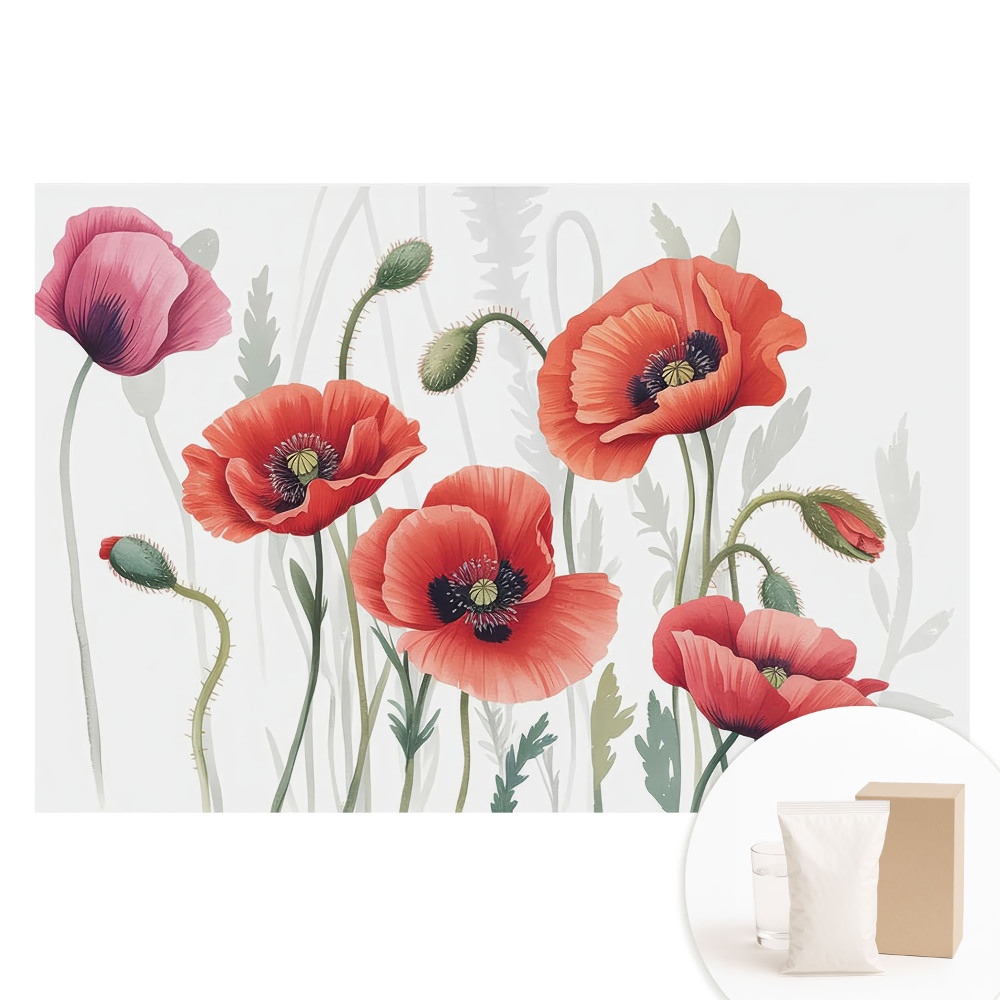 Papier peint photo imprimé sur tissu non tissé Coquelicots botaniques classiques.