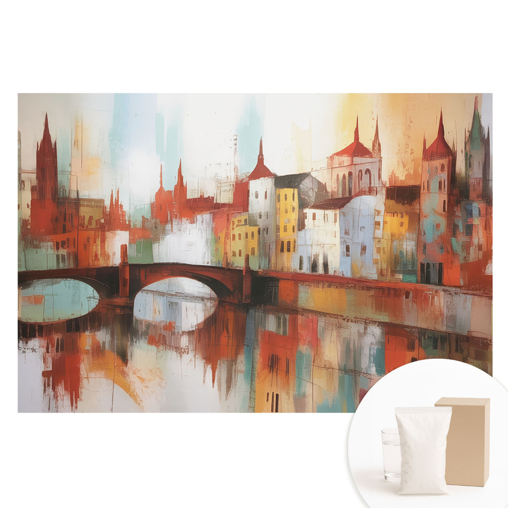 Papier peint panoramique sur intissé représentant une vue colorée de la ville