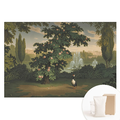 Papier peint intissé photographique jardin pittoresque avec arbre et oiseau