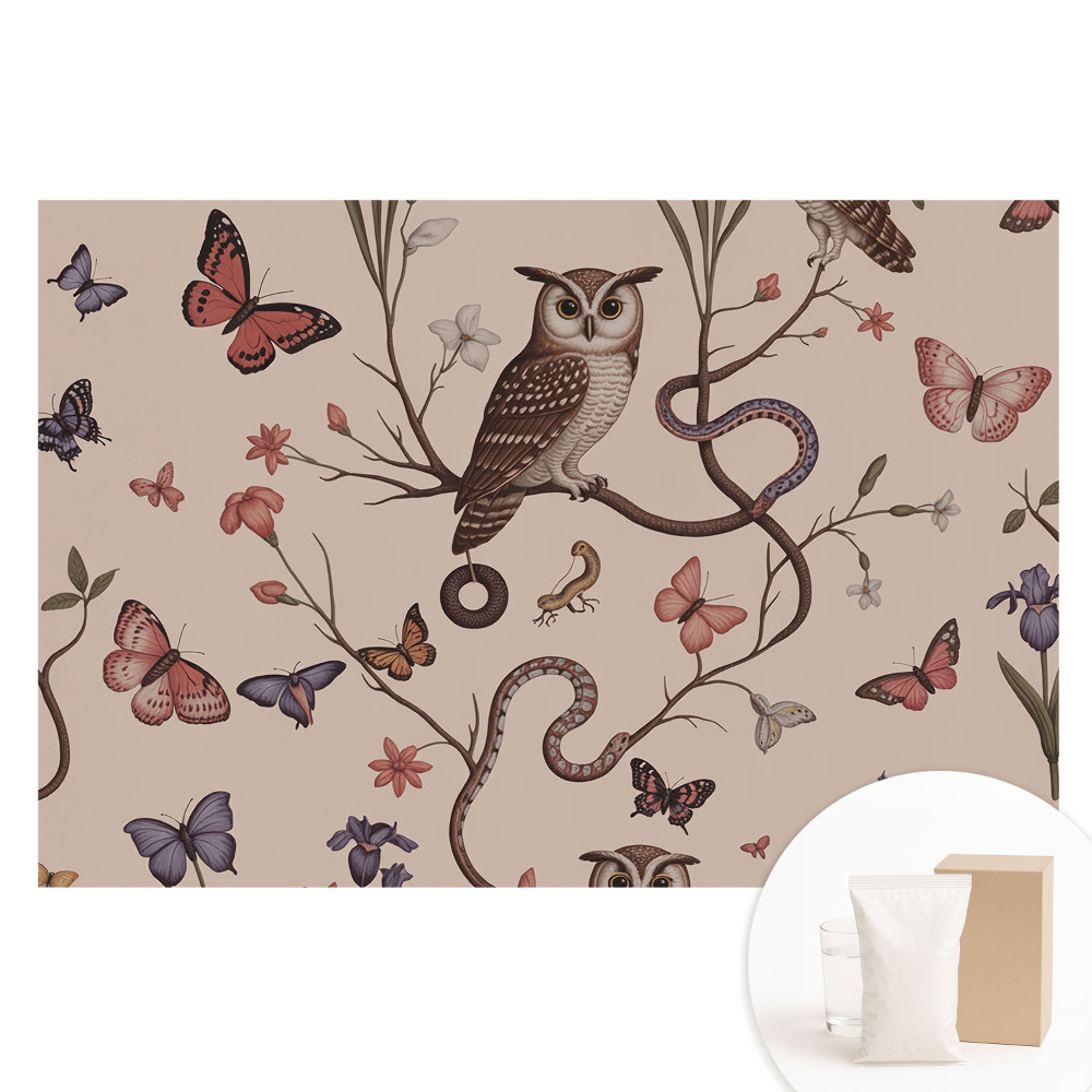 Papier peint intissé imprimé motif fleurs et papillons