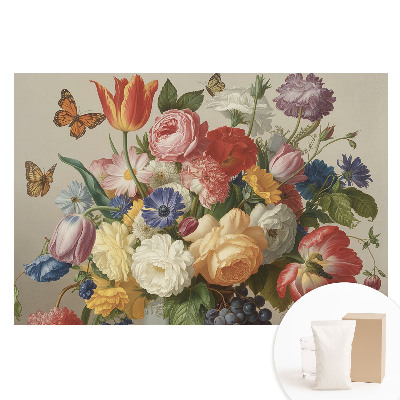 Papier peint intissé Bouquet de fleurs coloré avec papillons