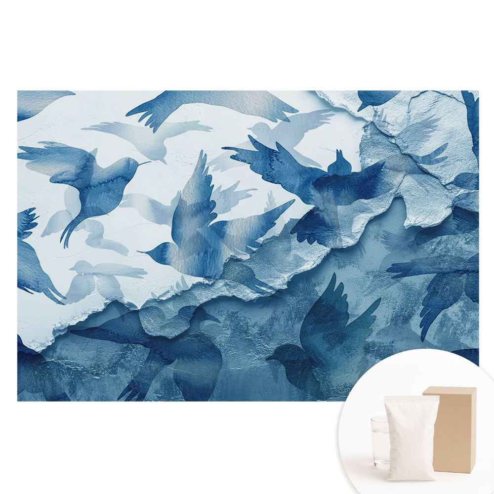 Papier peint photo grand format motif oiseaux bleus abstraits