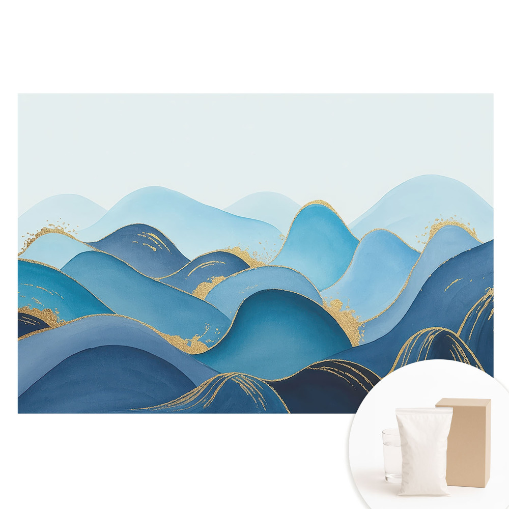 Papier peint intissé motifs vagues bleues et jaunes