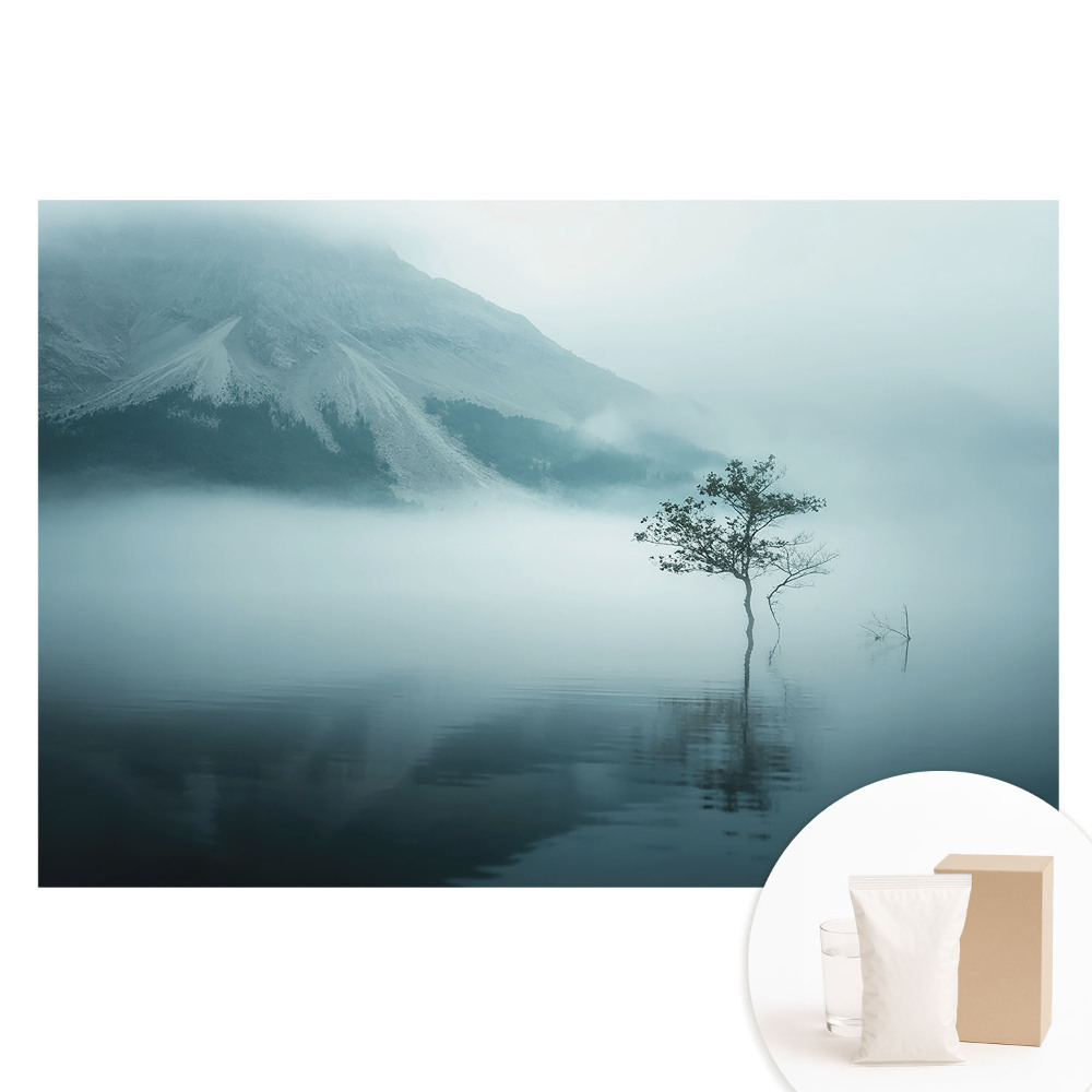 Papier peint photo sur tissu non tissé Arbre solitaire dans le brouillard matinal