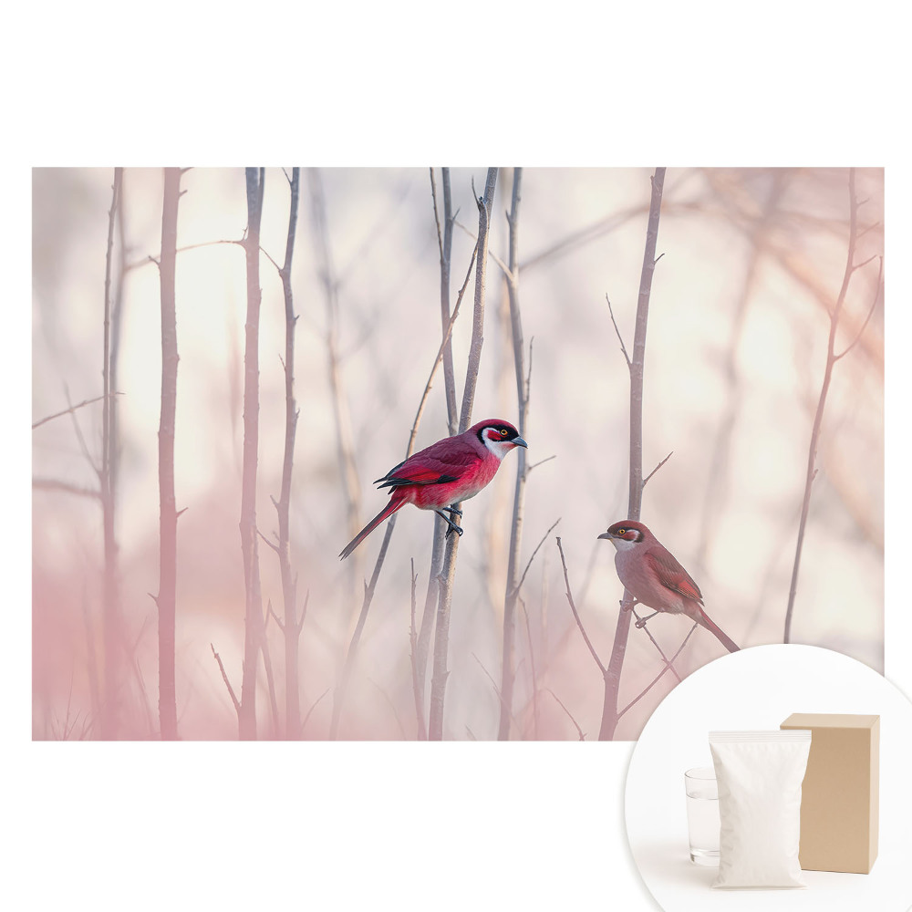 Papier peint photo sur intissé motifs oiseaux dans la forêt rose