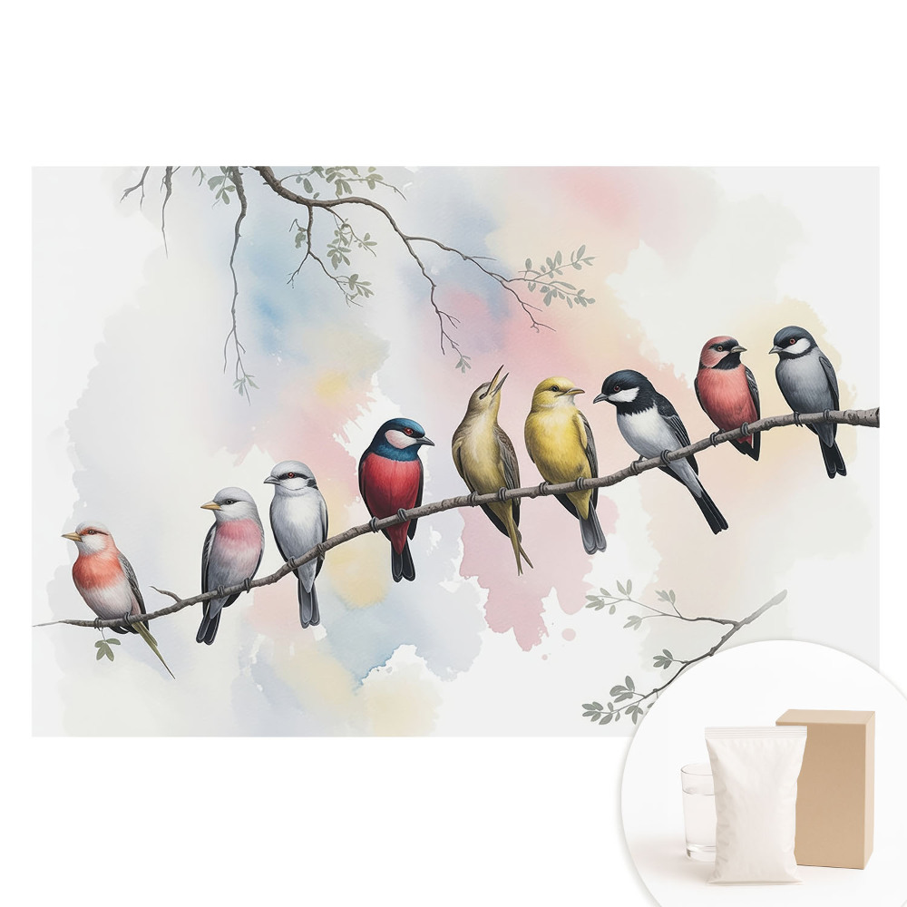 Papier peint photo intissé Oiseaux colorés sur une branche