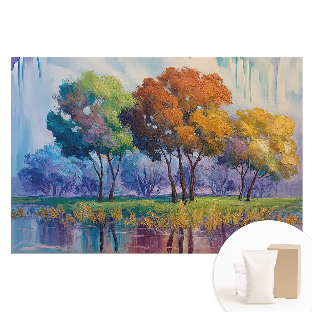 Papier peint intissé imprimé composition abstraite d'arbres colorés