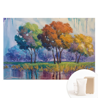 Papier peint intissé imprimé composition abstraite d'arbres colorés