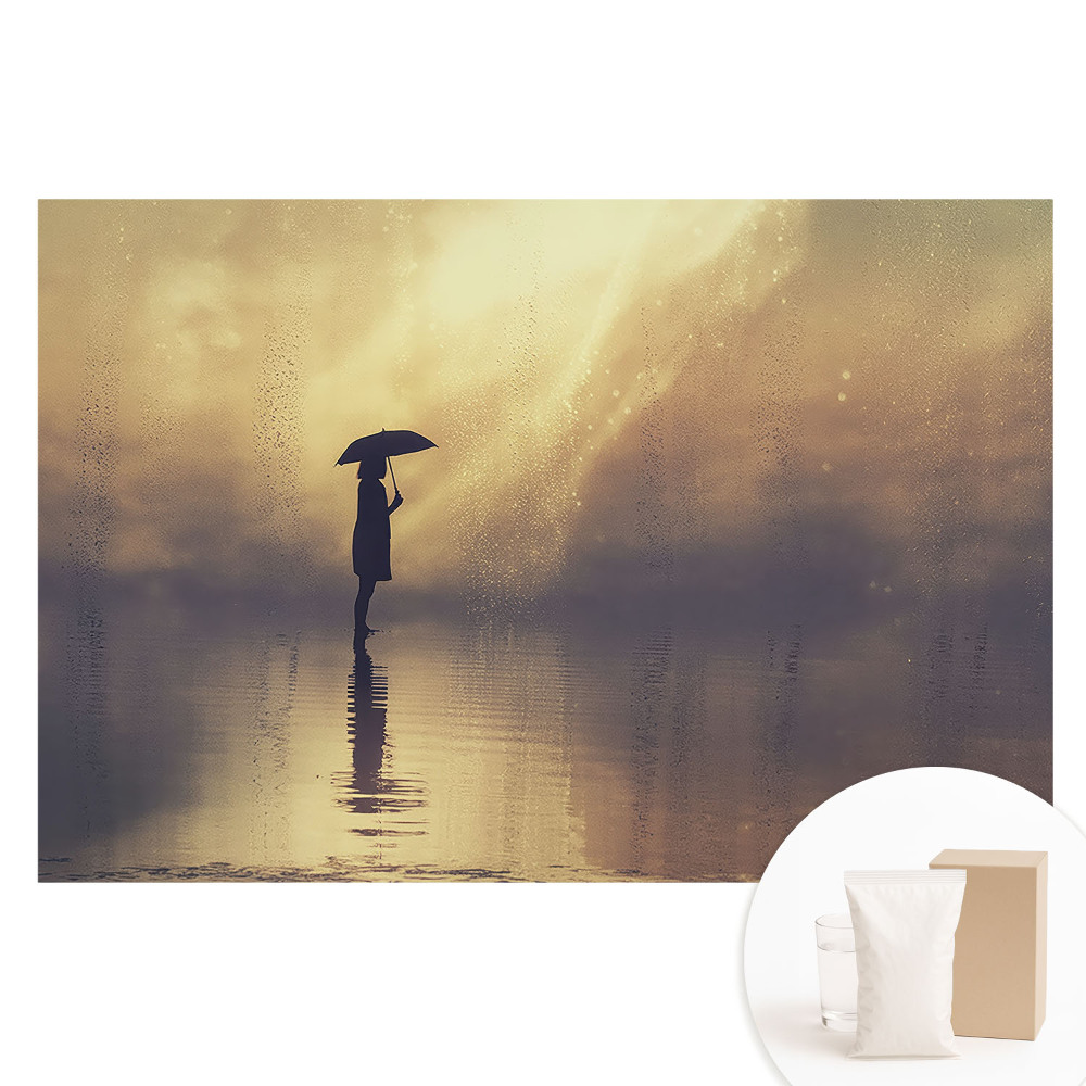 Papier peint photo sur tissu non tissé Silhouette sous la pluie, lueur d'harmonie