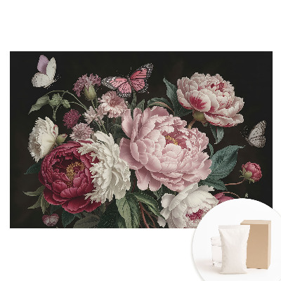 Papier peint photographique sur tissu non tissé Pivoines et papillons romantiques