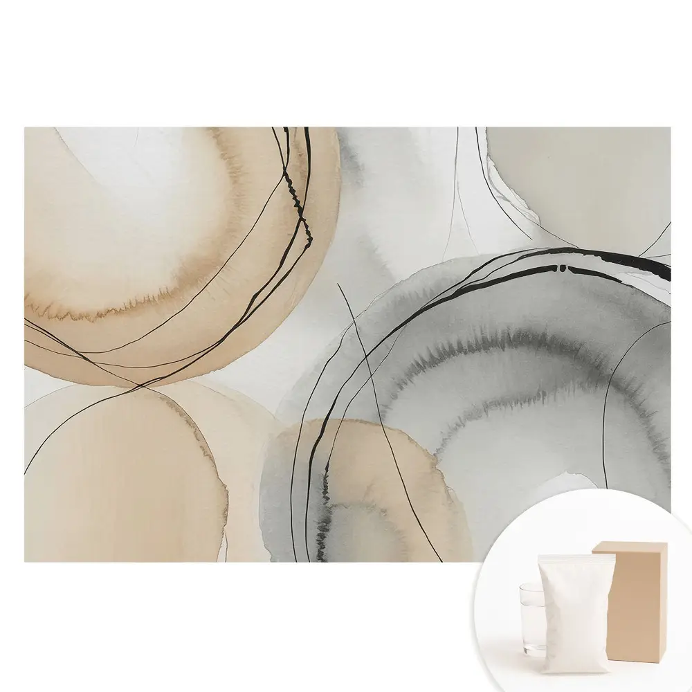 Papier peint intissé à motif de cercles abstraits beiges et gris