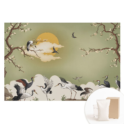Papier peint photographique sur tissu non tissé Grues et arbres en fleurs