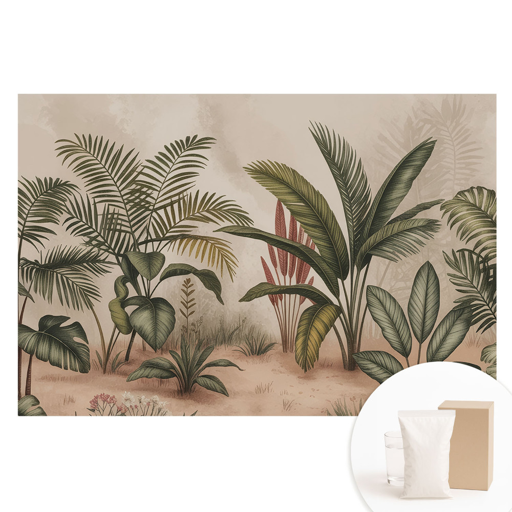 Papier peint panoramique intissé Feuilles exotiques style bohème