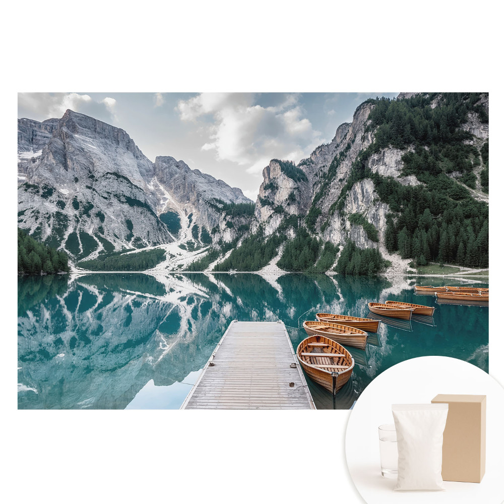 Papier peint photo grand format pour le mur Détente au bord d'un lac de montagne