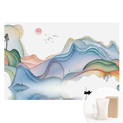 Papier peint panoramique intissé Paysage pastel aux montagnes ondulantes