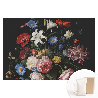 Papier peint intissé à motif de bouquet floral classique avec insectes