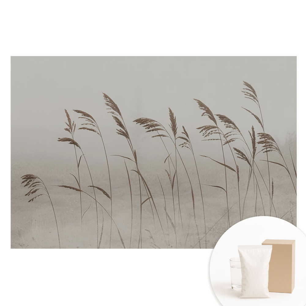 Papier peint photographique sur tissu non tissé De subtils brins d'herbe dans une aura brumeuse