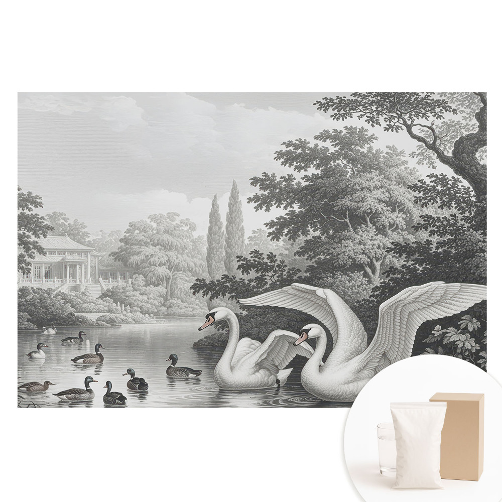 Papier peint photo grand format motif lac avec cygnes et canards style classique