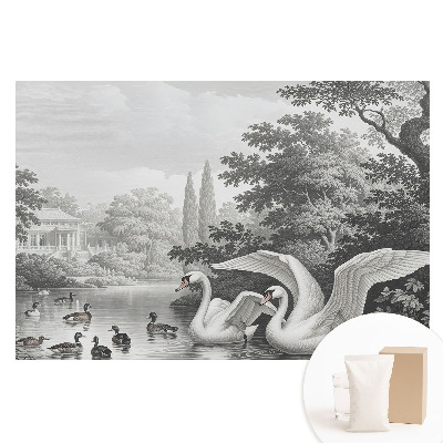 Papier peint photo grand format motif lac avec cygnes et canards style classique