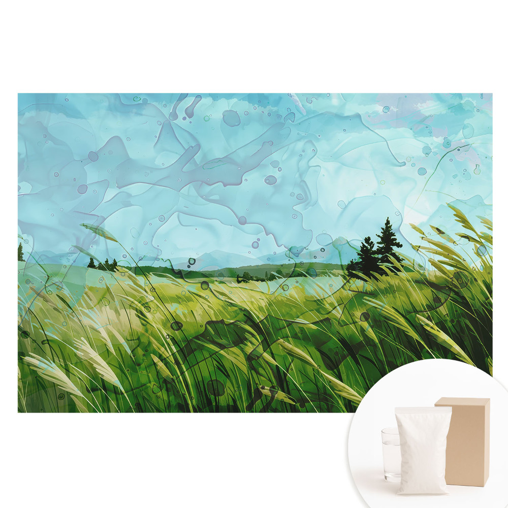 Papier peint photo sur tissu non tissé prairie rustique à l'aquarelle