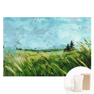 Papier peint photo sur tissu non tissé prairie rustique à l'aquarelle