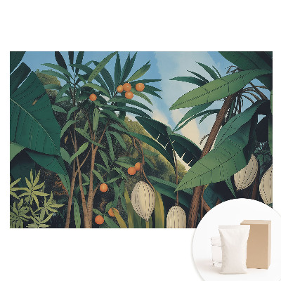 Papier peint intissé à motif de feuilles et fruits exotiques tropicaux
