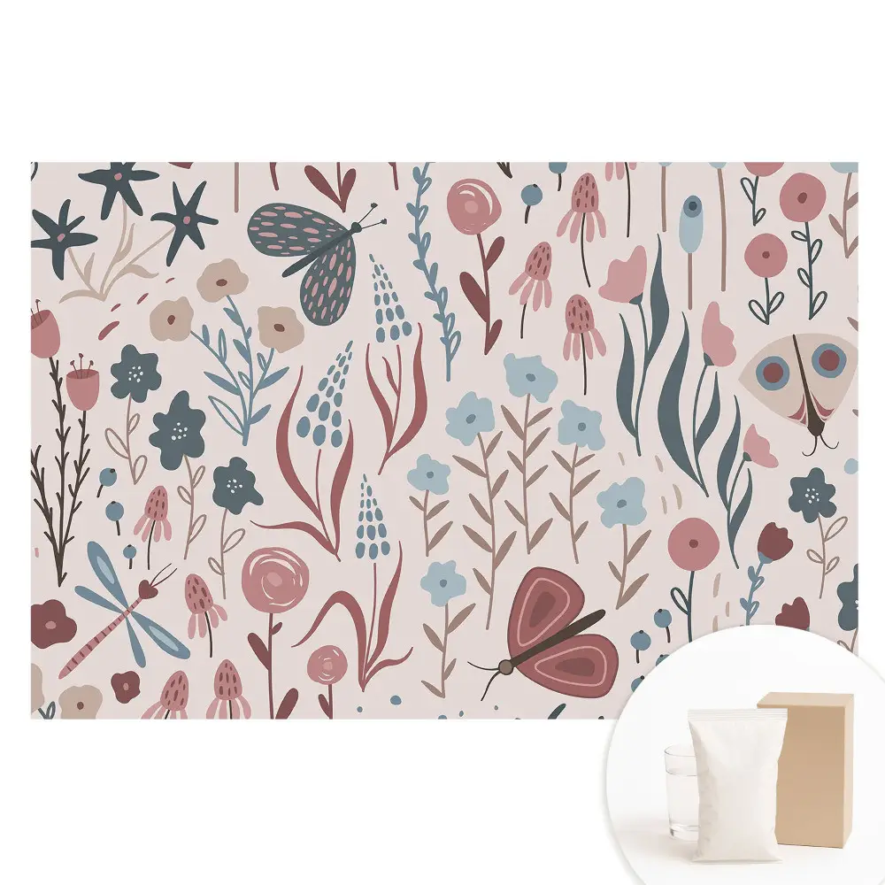 Papier peint photo sur intissé motifs de fleurs et papillons modernes