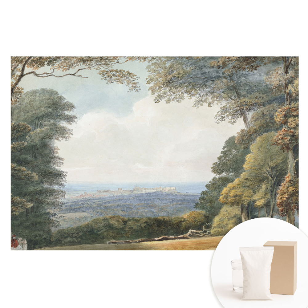 Papier peint panoramique intissé paysage forestier avec vue sur la ville