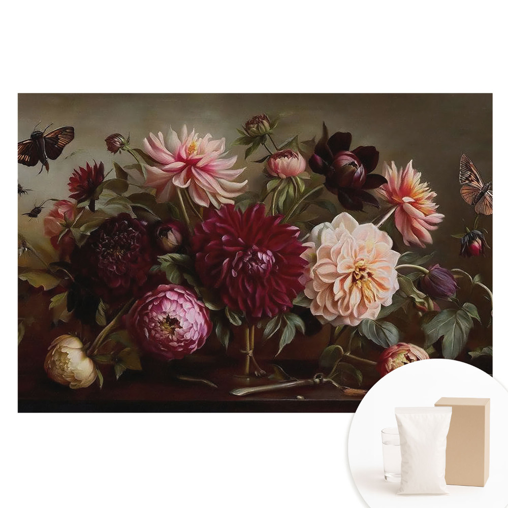 Papier peint intissé motif fleurs et papillons dans un bouquet classique