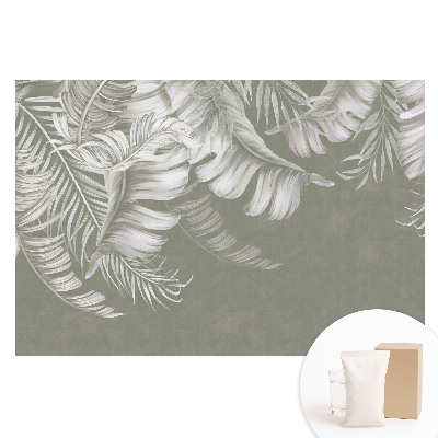Papier peint photo sur tissu non tissé à motif de feuilles tropicales subtiles sur fond gris