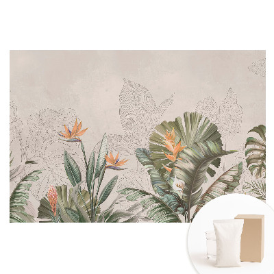 Papier peint panoramique sur intissé Végétation exotique aux fleurs colorées