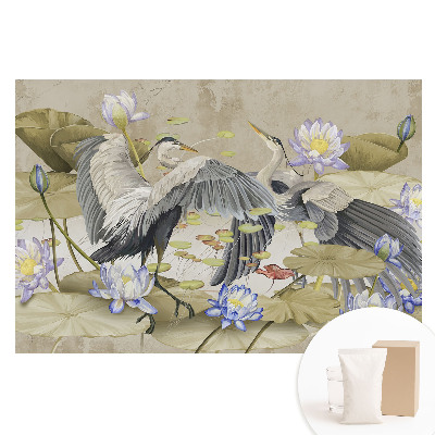 Papier peint intissé avec motif de grues et nénuphars style classique